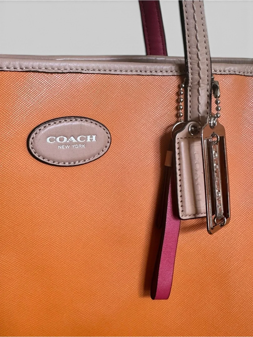 ✨ Coach Orange Crossgrain Leather Tote Pink Interior w/ Dust Bag EUC